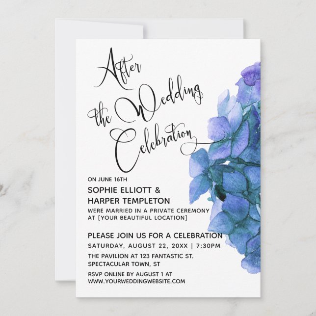 Invitation Hydrangea Bleu Après la Célébration de Mariage (Devant)