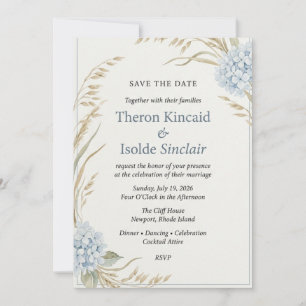 Invitation Hydrangea Bleu Aquarelle & Blé Enregistrer 