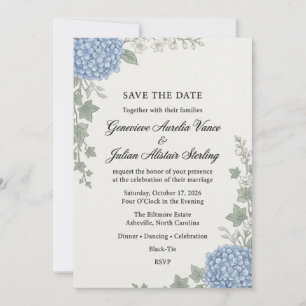 Invitation Hydrangea Bleu Élégant et Lierre Botanique Sauver