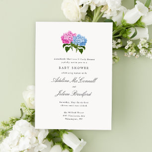 Invitation Hydrangea Bleu et Rose Grand-millennial Double