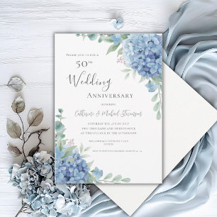 Invitation Hydrangea Bleu Floral 50e Anniversaire de Mariage