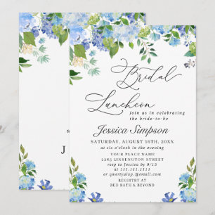 Invitation Hydrangea Bleue Élégante Aquarelle pour Luncheon d