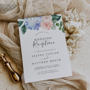 Invitation Hydrangea Bleue Élégante Réception de Mariage Bl