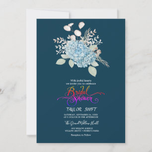 Invitation Hydrangea Bleue Élégante Réception de Mariage Na