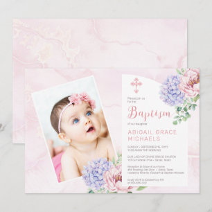 Invitation Hydrangea Blooms Girl Baby Photo Baptême