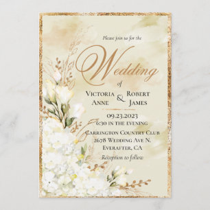 Invitation Hydrangea Elegant Blanc Or Floral Mariage