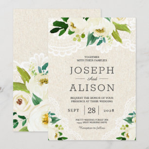 Invitation Hydrangea Élégant Classé Floral Lace Burlap