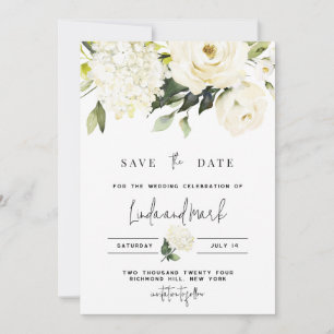 Invitation Hydrangea Enregistrer la date Modèle, Roses blanch