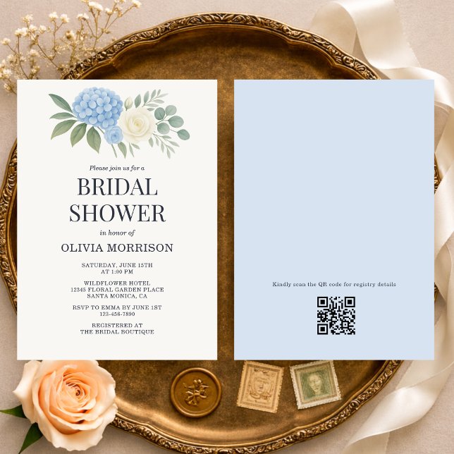 Invitation Hydrangea Eucalyptus QR Code Bridal Shower (Créateur téléchargé)