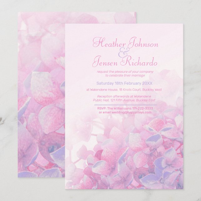 Invitation Hydrangea fleurie rose rose violet mariage (Devant / Derrière)