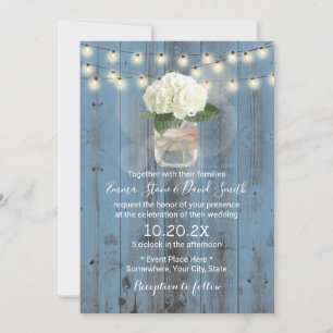 Invitation Hydrangea Floral Jar Dusty Blue Barn Mariage en bo