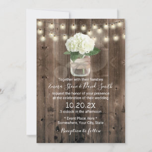 Invitation Hydrangea Flower Mason Jar Rustic Barne Mariage