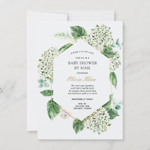 Invitation Hydrangea Gold Frame Baby shower par courrier