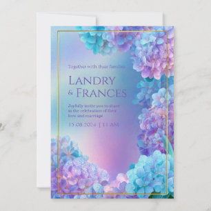 Invitation Hydrangea Lavande Piquetée Cadre Doré Aquarelle