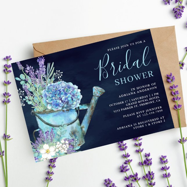 Invitation Hydrangea Lavender Floral Navy Fête des mariées bl (Créateur téléchargé)