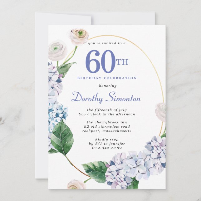 Invitation Hydrangea Rose 60e fête d'anniversaire (Devant)