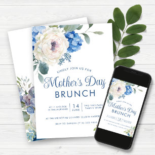 Invitation Hydrangea Rose Floral Fête des Mères Brunch
