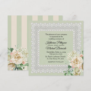 Invitation Hydrangea Roses dentelle florale Sage Mariage vert