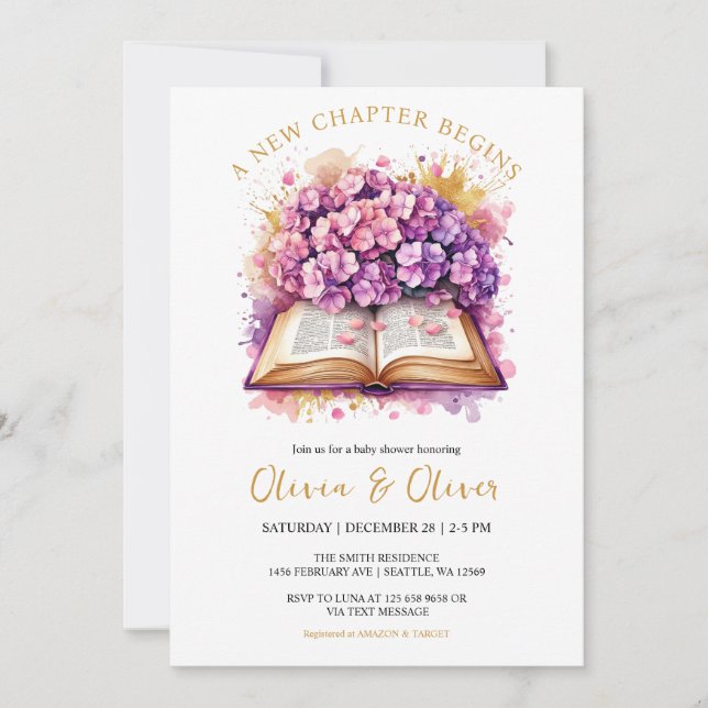 Invitation Hydrangea "Un nouveau chapitre commence" Baby show (Devant)