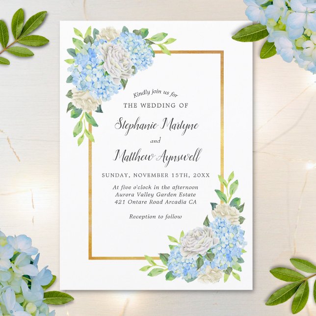 Invitation Hydrangea White Rose or Mariage d'aquarelle (Créateur téléchargé)