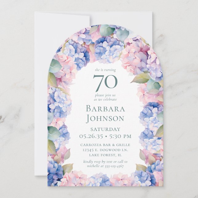 Invitation Hydrangeas 70e fête d'anniversaire (Devant)