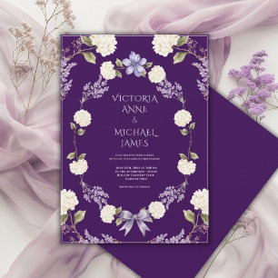 Invitation Hydrangeas Blanches Fleurs Violettes Élégantes