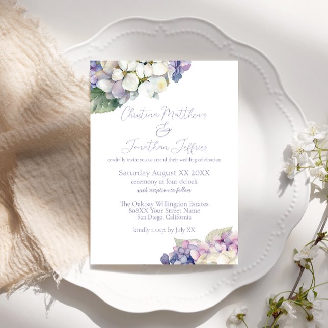 Invitation Hydrangeas Blancs et Violets (Créateur téléchargé)