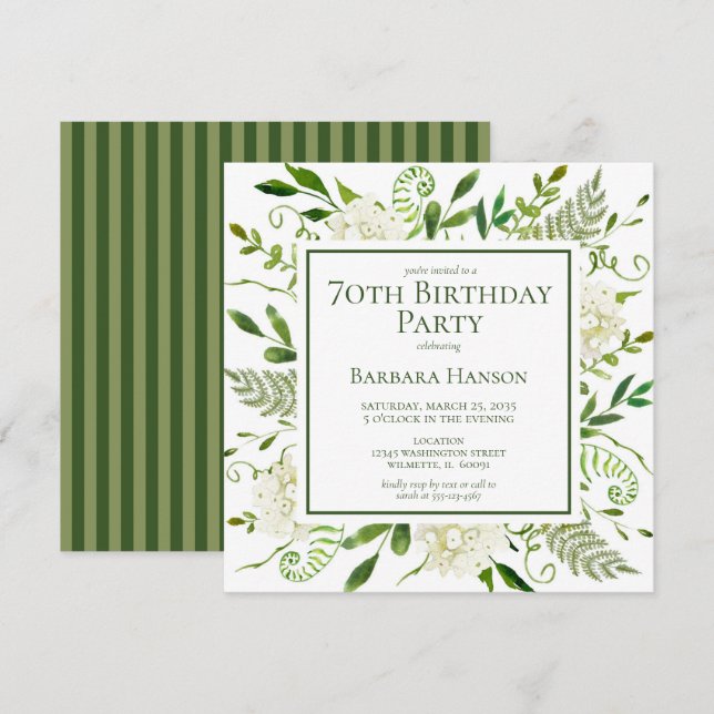 Invitation Hydrangeas blancs pour 70e anniversaire (Devant / Derrière)