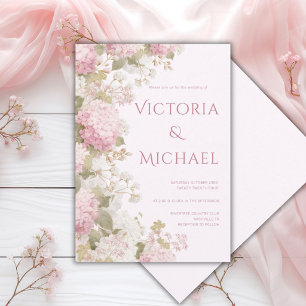 Invitation Hydrangeas Blancs Roses Élégant Mariage Moderne