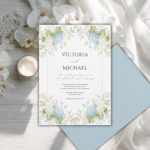 Invitation Hydrangeas Bleus Blancs Élégants Mariage Vintage