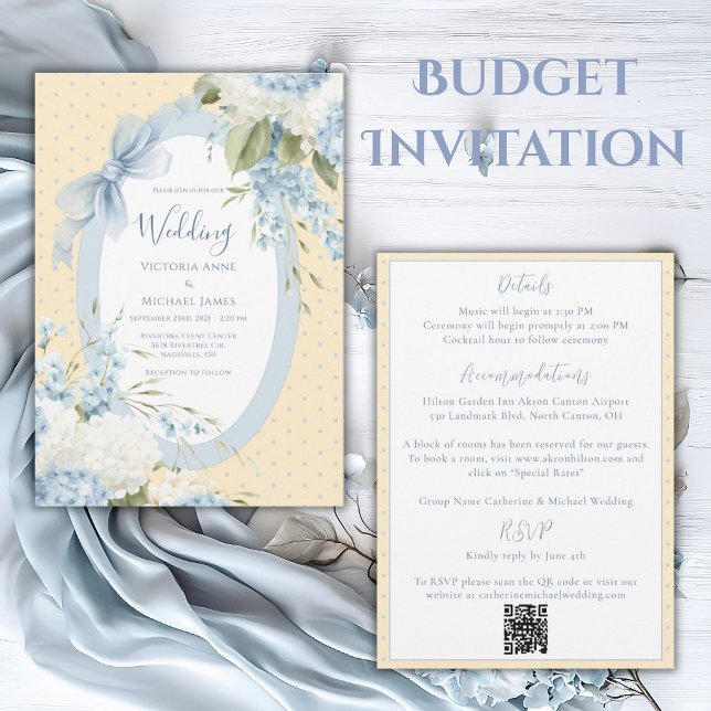 Invitation Hydrangeas Bleus et Blancs Mariage Élégant et Écon (Créateur téléchargé)
