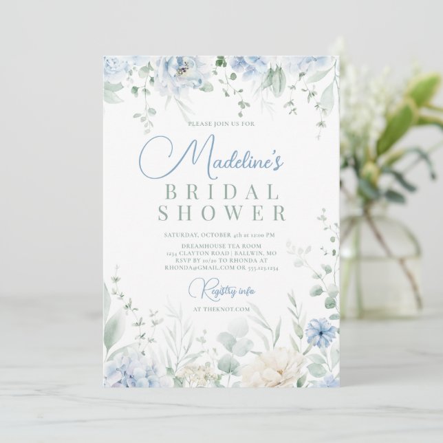Invitation Hydrangeas Bleus Fête de Mariage (Debout devant)