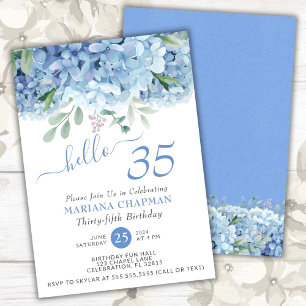 Invitation Hydrangeas Bleus Fleur Aquarelle 35e Anniversaire