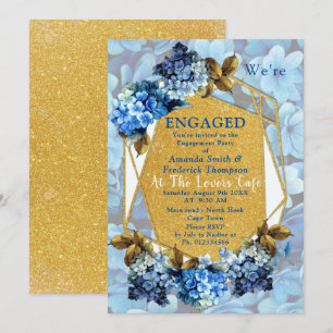 Invitation Hydrangeas Bleus Fleurs Aquarelle Engagement