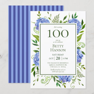 Invitation Hydrangeas bleus pour les 100 ans