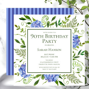 Invitation Hydrangeas Bleus pour les 90 ans Floral Aquarelle