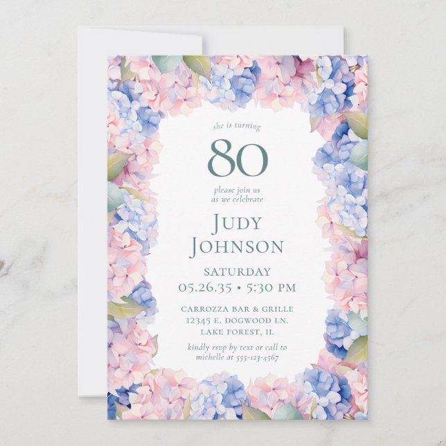 Invitation Hydrangeas fête du 80e anniversaire (Devant)
