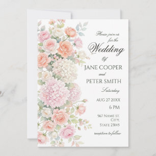Invitation Hydrangeas pastel et roses. Mariage économique