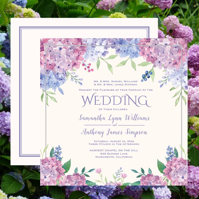 Invitation Hydrangeas pastel - Mariage floral (Créateur téléchargé)