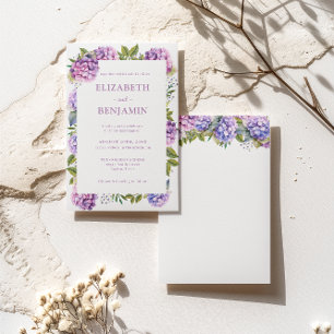 Invitation Hydrangeas rose et violet Mariage aquarelle