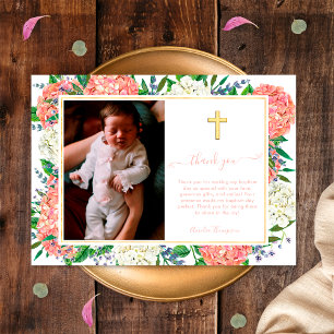 Invitation Hydrangeas Roses Élégantes Photo Baptême Croix Dor