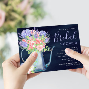 Invitation Hydrangeas Roses Roses Fushia Bleu Nuit Baby Showe