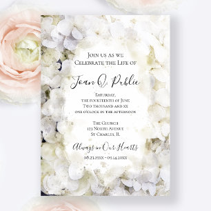 Invitation Hydrangée blanche Aquarelle Célébration de la vie