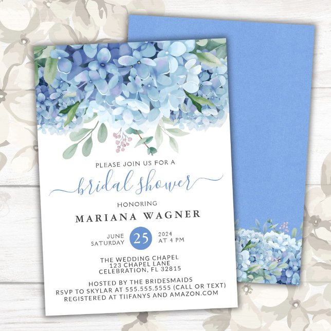 Invitation Hydrangée Bleue Aquarelle Fête des mariées Florale (Créateur téléchargé)