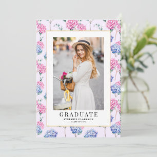 Invitation Hydrangée rose et bleu Photo de graduation florale