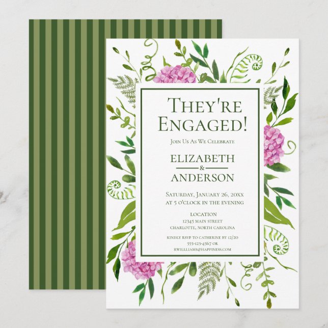 Invitation Hydrangée rose Floral Watercolor (Devant / Derrière)