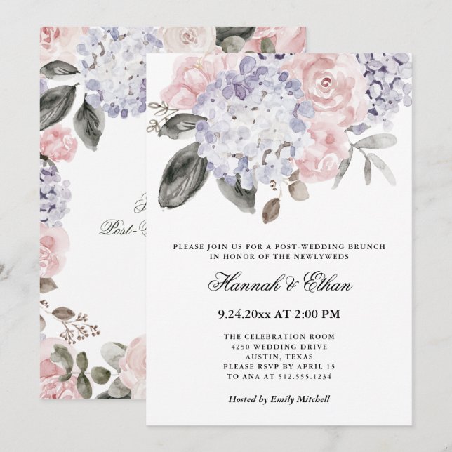 Invitation Hydrangée Vintage| Brunch Mariage (Devant / Derrière)