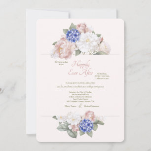 Invitation Hydrangées, pivoines et Roses Deuxième Mariage