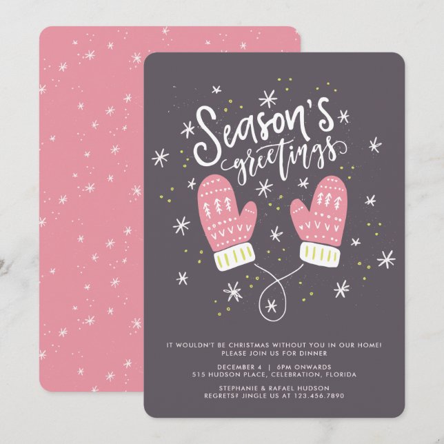 Invitation Hygge Mittens Fête de Noël (Devant / Derrière)