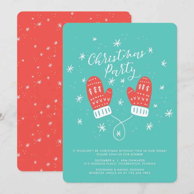Invitation Hygge Mittens Fête de Noël (Devant / Derrière)